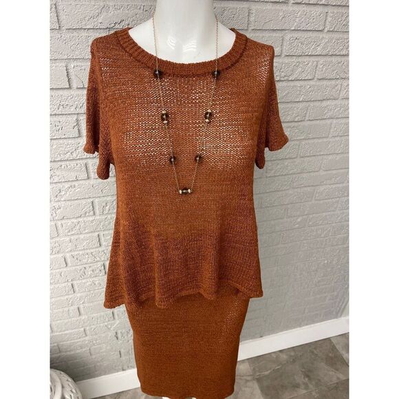 Bluivy Women Brown Asymmetric Hem Knit Drawstring Waist 2 Pcs Skirt Set Size S N - Picture 2 of 11